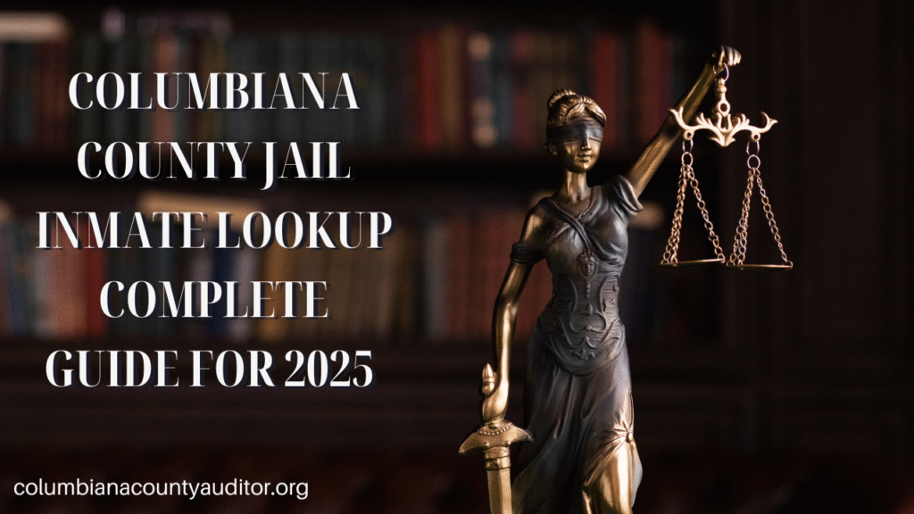 Columbiana County jail inmate lookup page showing search results and booking details.